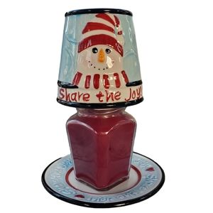 Snowman Candle Shade/Topper & plate, fits small-medium jar candles NEW